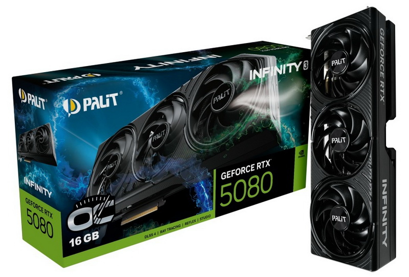 Palit a prezentat GeForce RTX 5080 Infinity 3 fără iluminare RGB atât în versiunea overclockată, cât și fără ea.