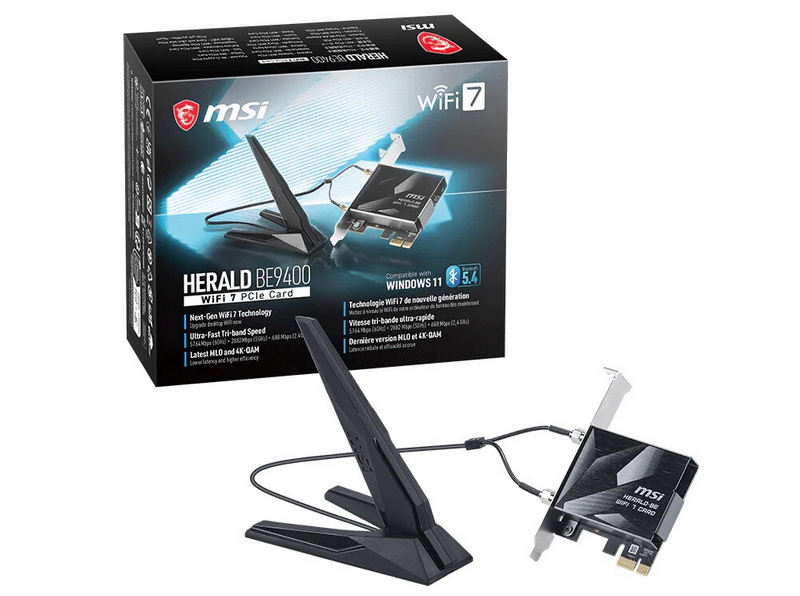MSI a prezentat un nou adaptor wireless Herald BE9400, compatibil cu Wi‑Fi 7 și Bluetooth 5.4