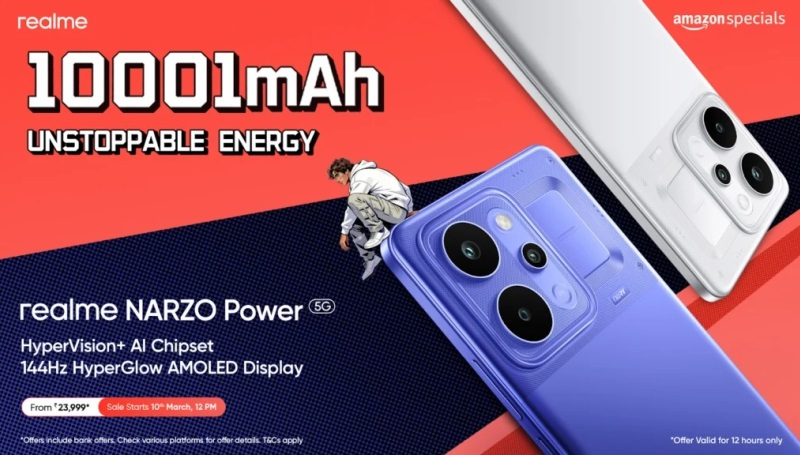 Realme a lansat Narzo Power 5G, echipat cu o baterie de 10 001 mAh și un preț de 305 dolari.