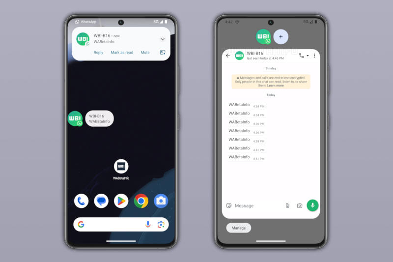 WhatsApp pe Android va începe să suporte „burbule” – un format rar de notificări sistem.