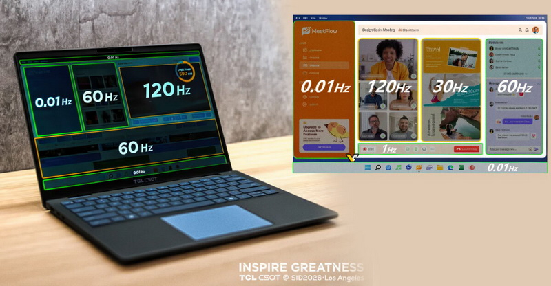 TCL CSOT a prezentat un ecran pentru laptop care suportă o frecvență simultană de la 0,01 până la 120 Hz.